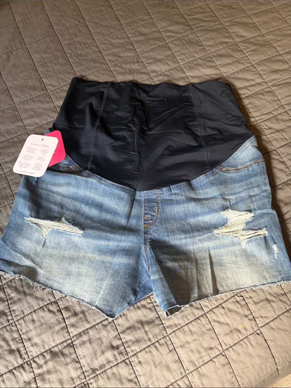 Maternity Denim Shorts with Black Stretch Panel